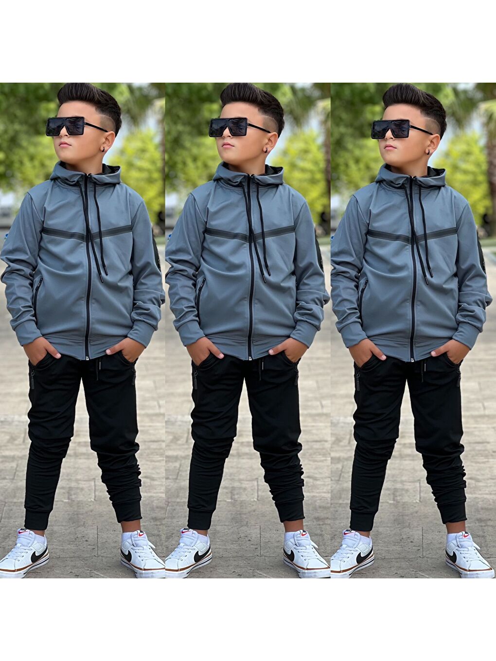 Yeşil Unısex Dalgıç Kumaş Kapüşonlu Eşofman Takımı ESF 600-2