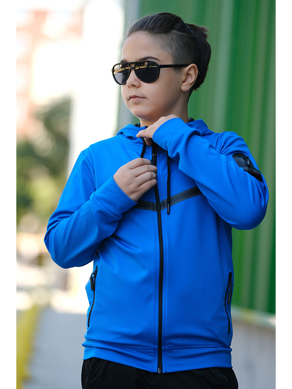 Turkuaz Unısex Dalgıç Kumaş Kapüşonlu Eşofman Takımı ESF 600-5