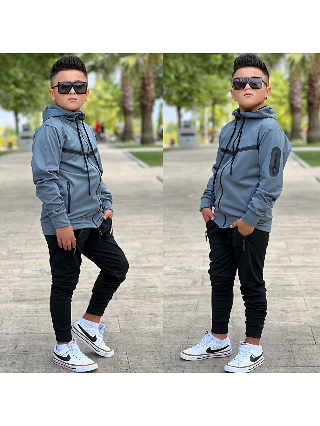 Yeşil Unısex Dalgıç Kumaş Kapüşonlu Eşofman Takımı ESF 600-3