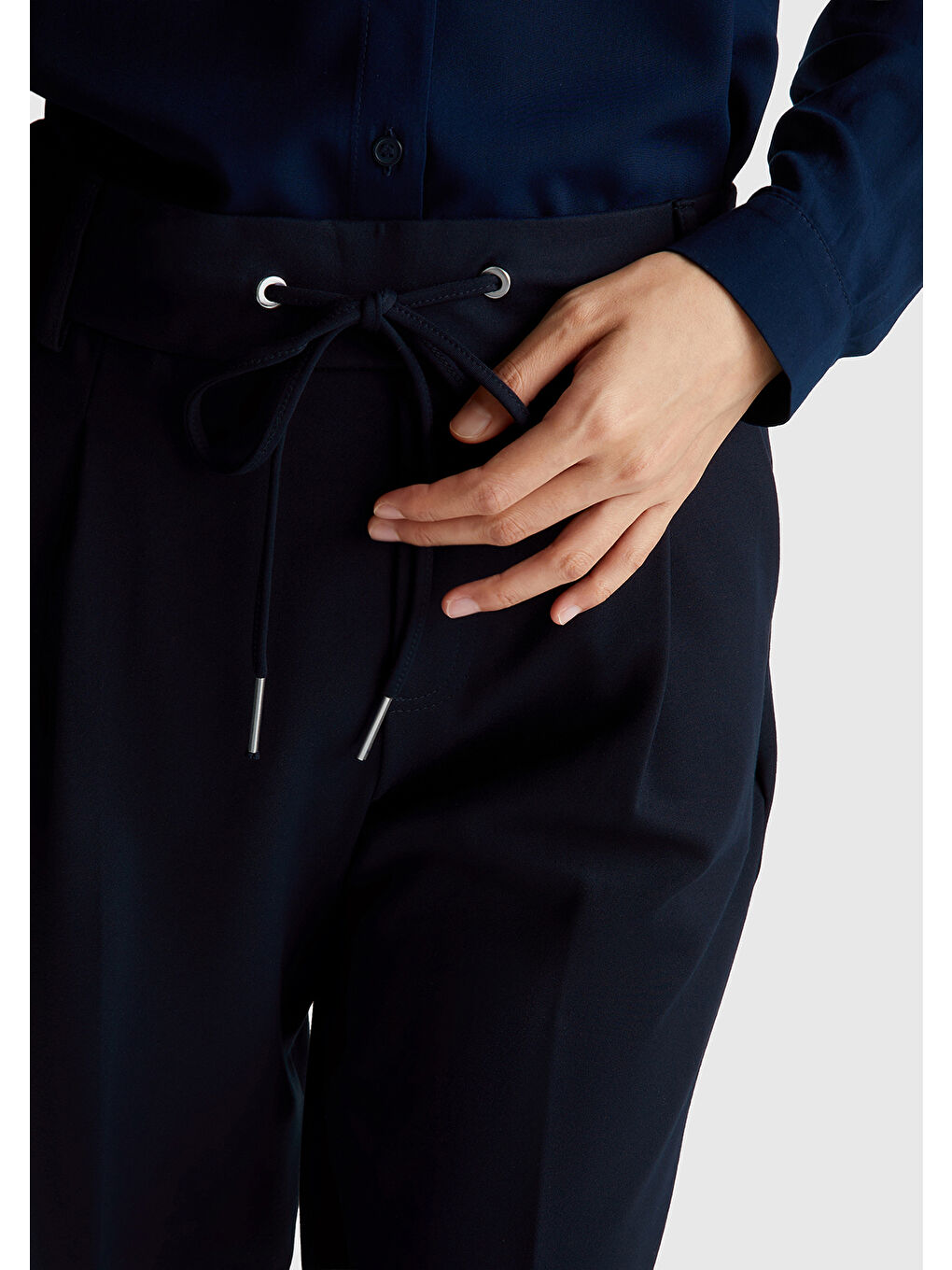 Kadın Lacivert Beli Lastikli Pantolon-5