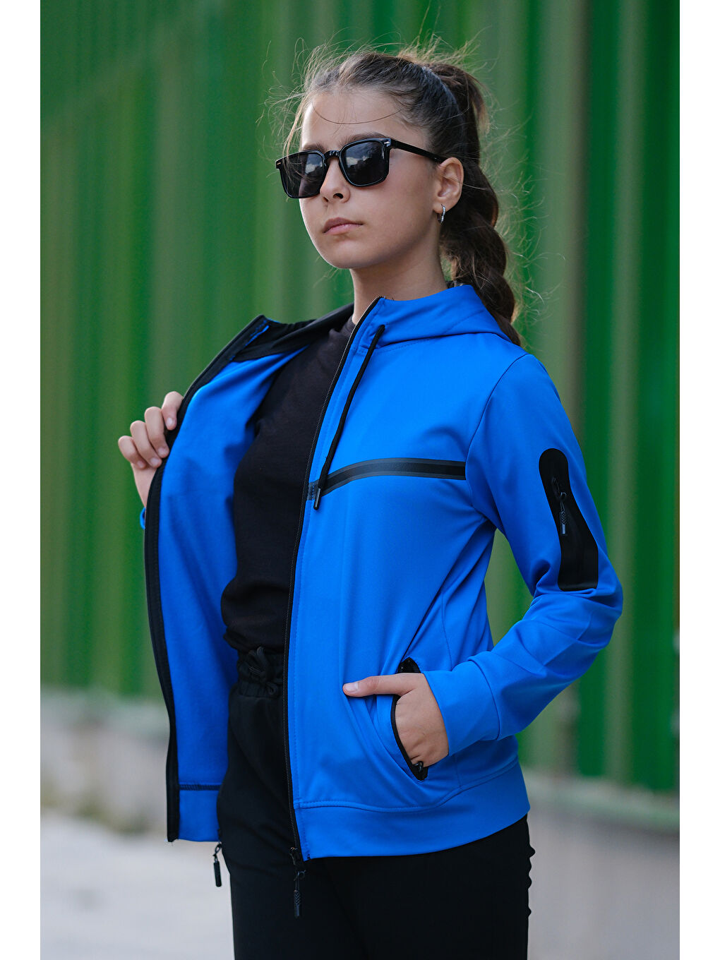 Turkuaz Unısex Dalgıç Kumaş Kapüşonlu Eşofman Takımı ESF 600-6