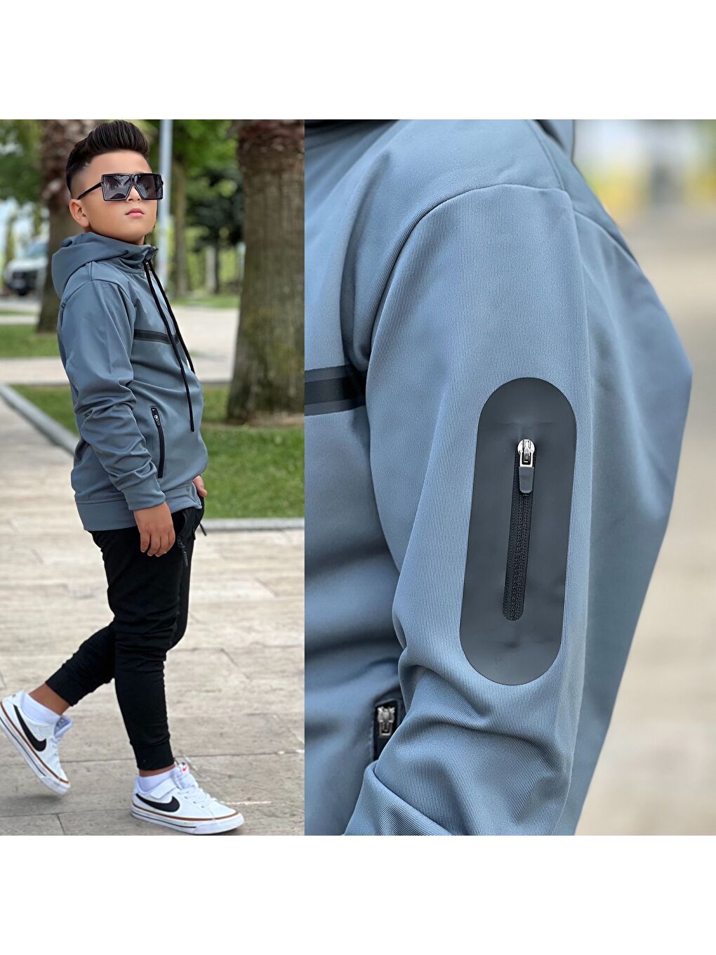 Yeşil Unısex Dalgıç Kumaş Kapüşonlu Eşofman Takımı ESF 600-4