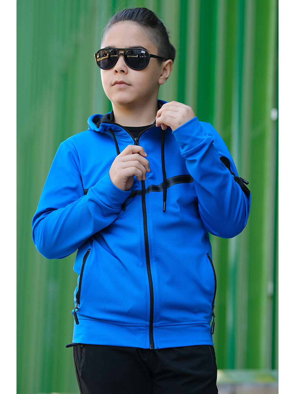 Turkuaz Unısex Dalgıç Kumaş Kapüşonlu Eşofman Takımı ESF 600-8