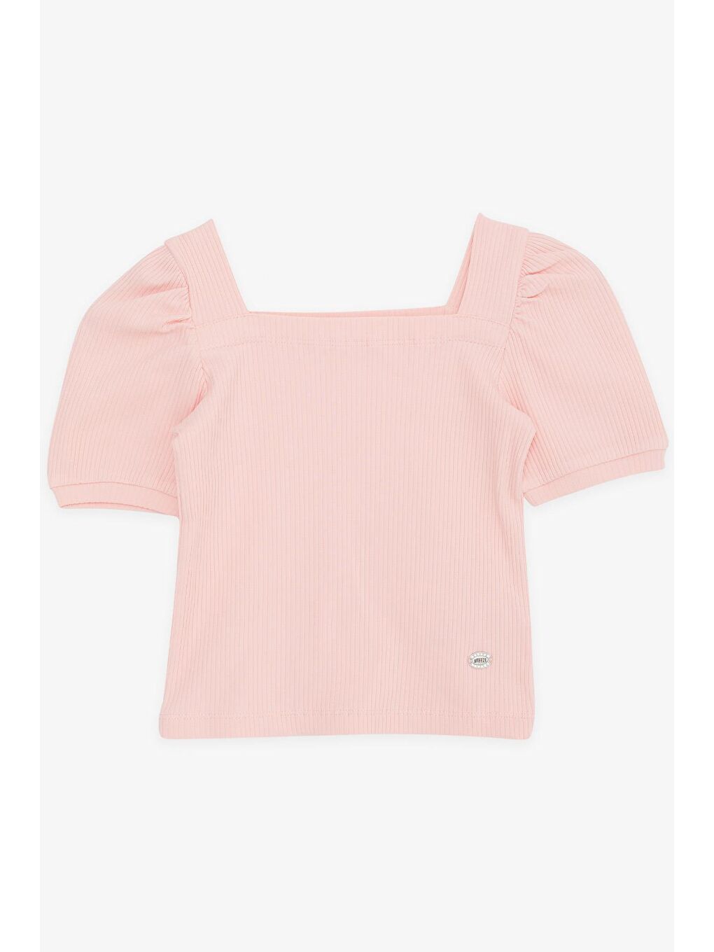 Pembe Kız Çocuk Crop Tişört Kare Yaka Somon (8-14 Yaş)
