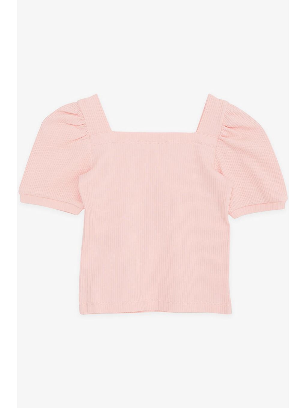 Pembe Kız Çocuk Crop Tişört Kare Yaka Somon (8-14 Yaş)-1