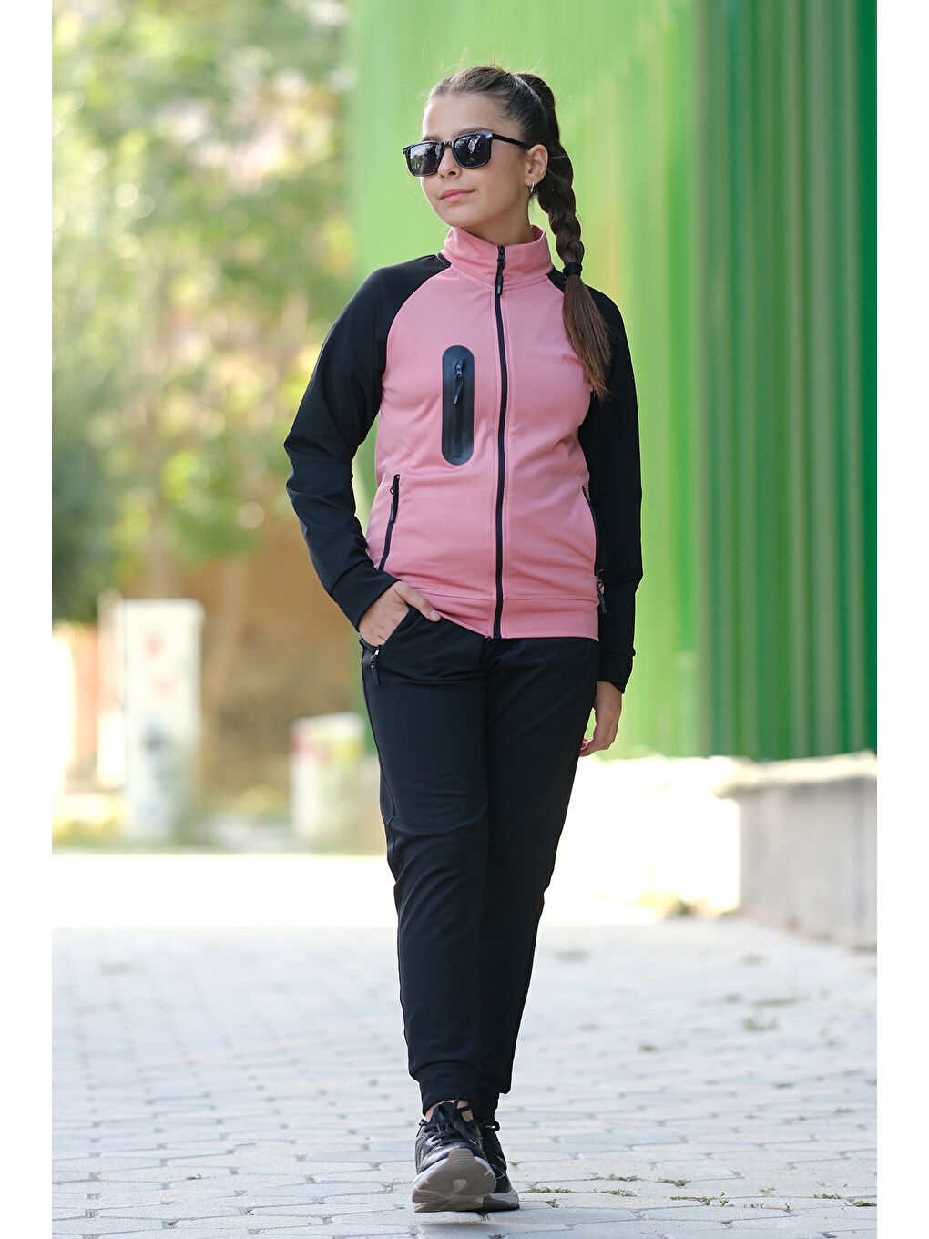 Pembe Unısex Dalgıç Kumaş Kapüşonlu Eşofman Takımı ESF 600