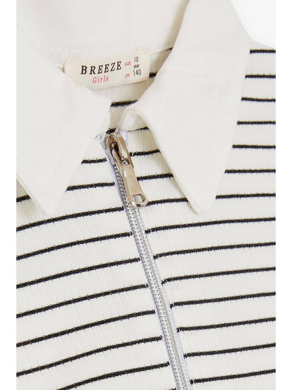 Kız Çocuk Crop Tişört Fermuarlı Çizgili Ekru (9-12 Yaş)-2