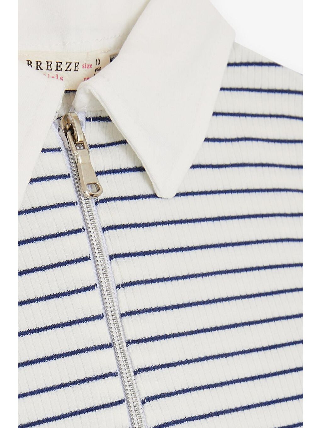 Kız Çocuk Crop Tişört Fermuarlı Çizgili Beyaz (9-11 Yaş)-2
