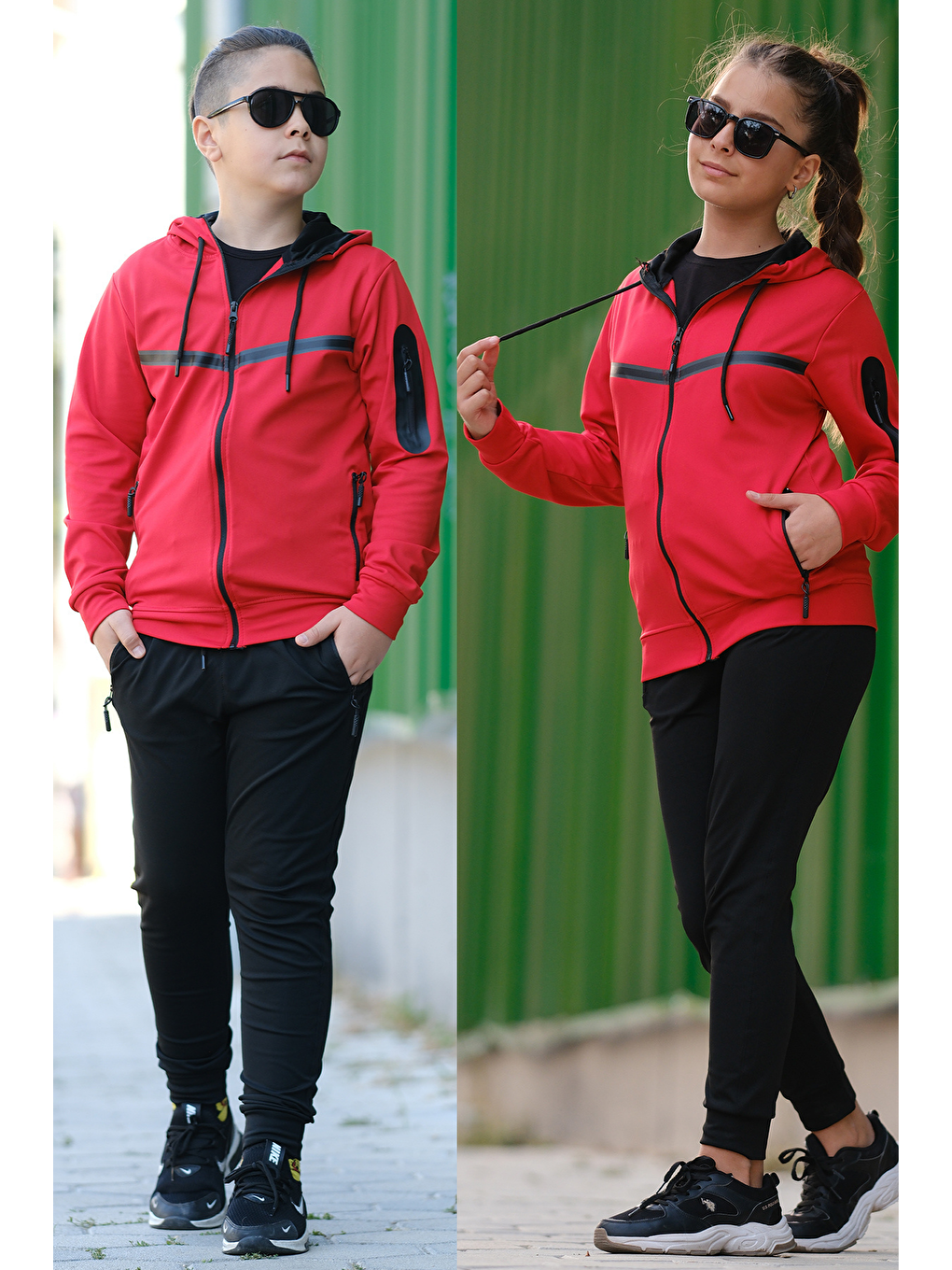 Kırmızı Unısex Dalgıç Kumaş Kapüşonlu Eşofman Takımı ESF 600