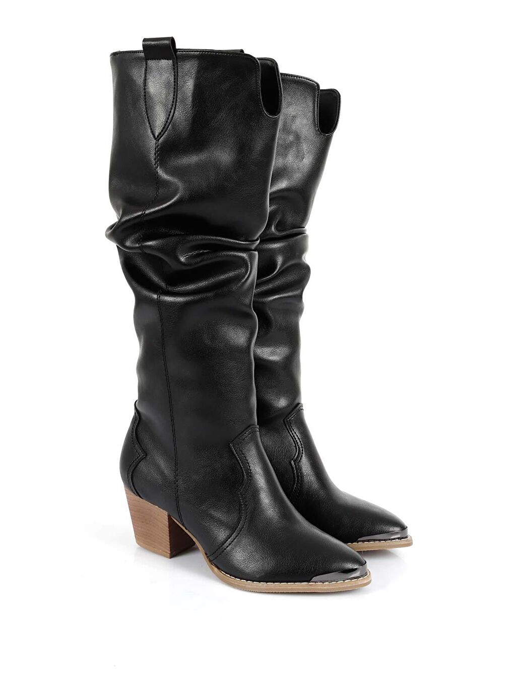 Siyah Sivri Burun Topuklu Körüklü Western Kovboy Günlük Kadın Çizme 32241-3