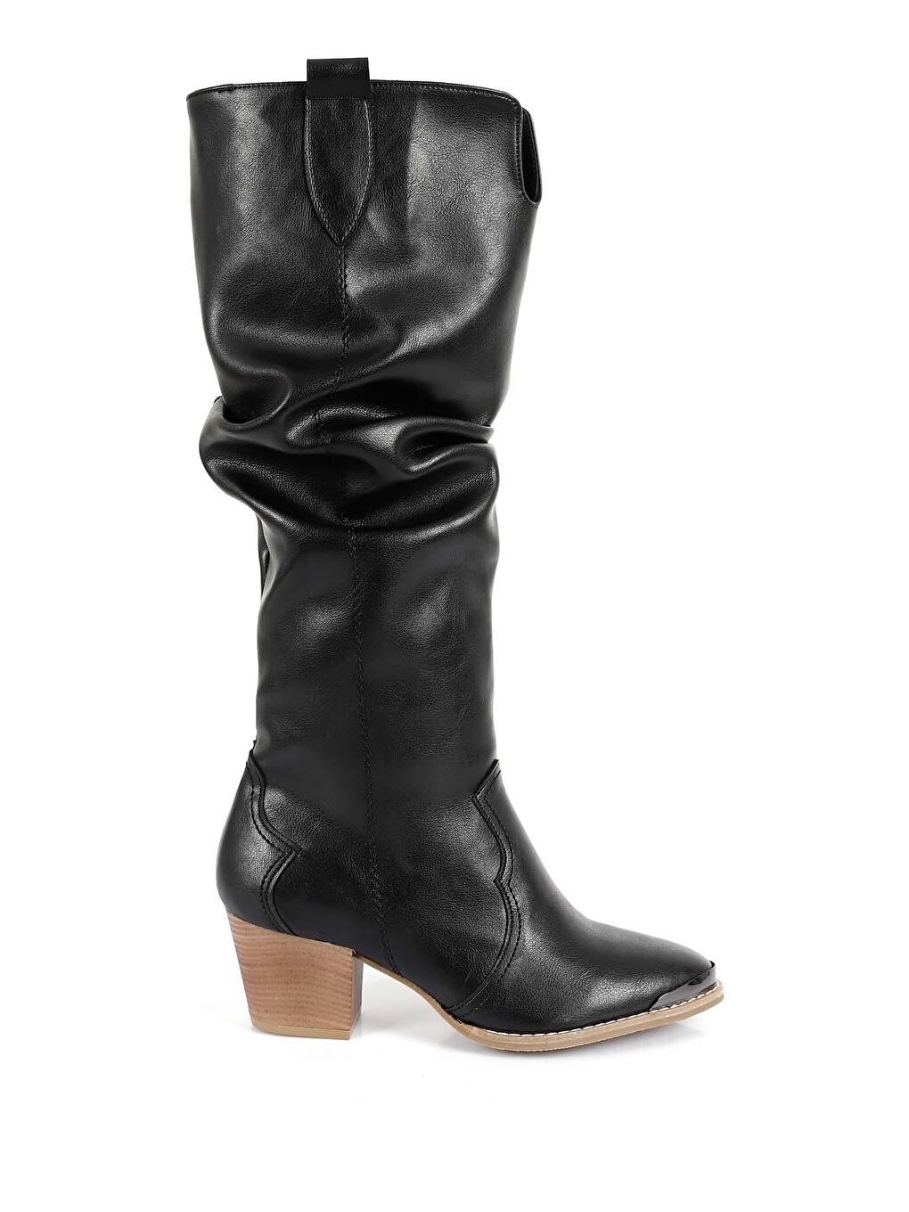 Siyah Sivri Burun Topuklu Körüklü Western Kovboy Günlük Kadın Çizme 32241-4