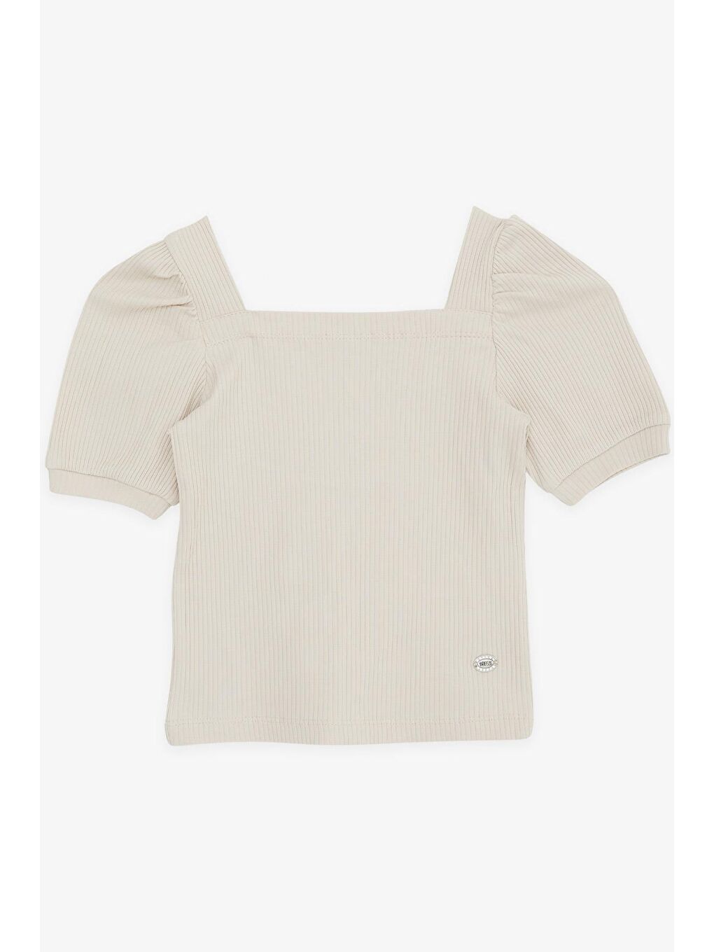 Kız Çocuk Crop Tişört Kare Yaka Bej (8-14 Yaş)-4