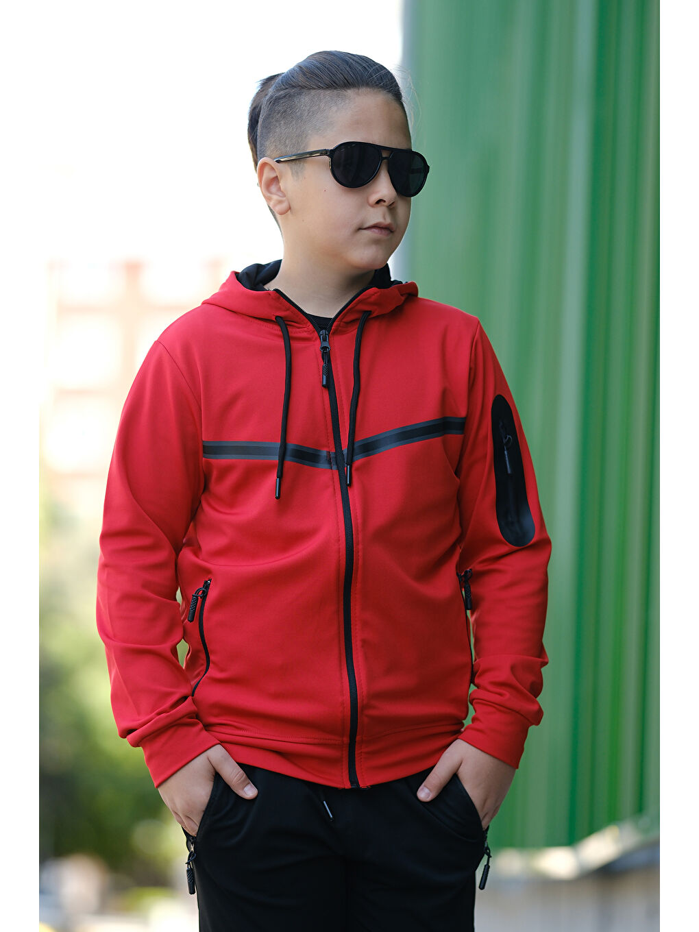 Kırmızı Unısex Dalgıç Kumaş Kapüşonlu Eşofman Takımı ESF 600-1