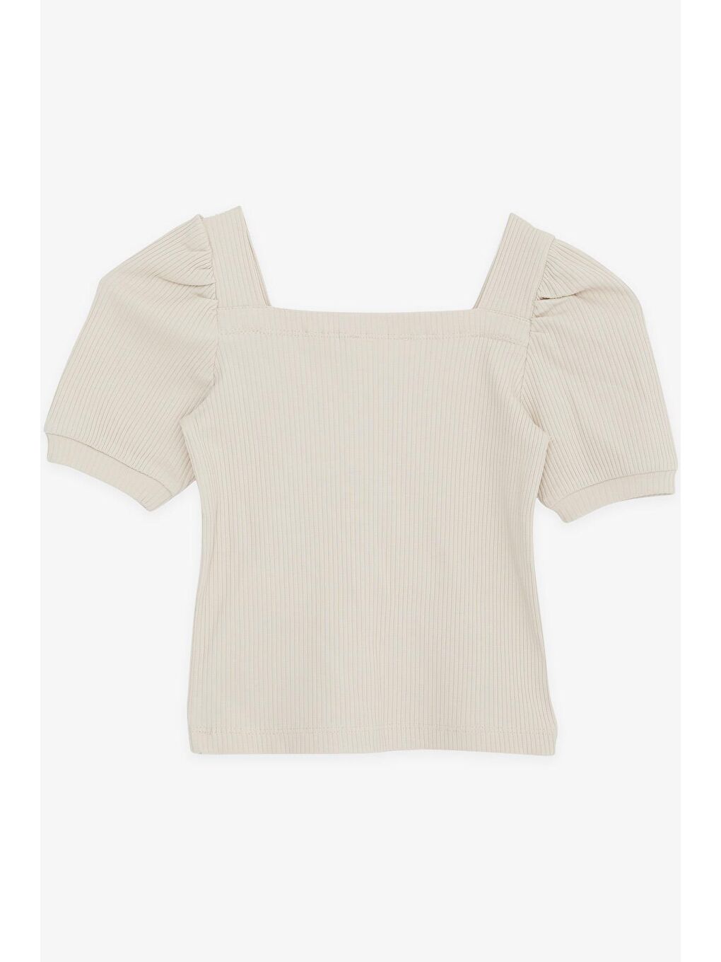 Kız Çocuk Crop Tişört Kare Yaka Bej (8-14 Yaş)-5