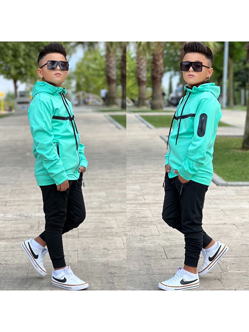 Yeşil Unısex Dalgıç Kumaş Kapüşonlu Eşofman Takımı ESF 600