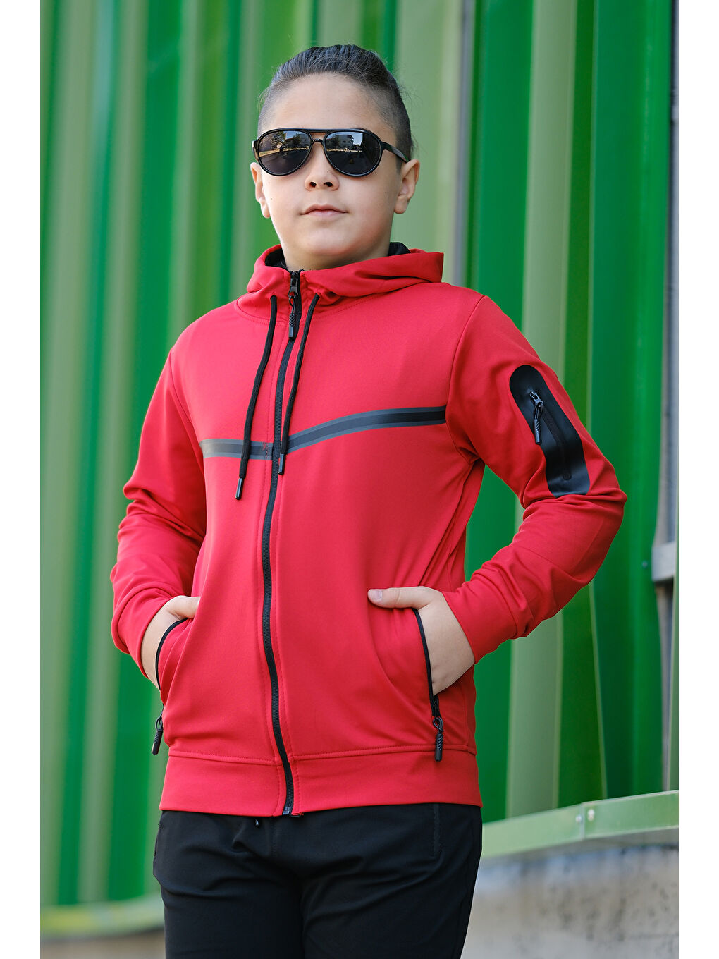 Kırmızı Unısex Dalgıç Kumaş Kapüşonlu Eşofman Takımı ESF 600-4