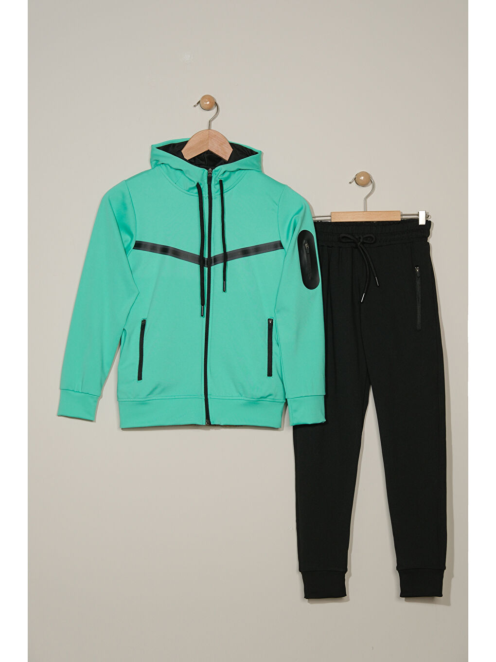 Yeşil Unısex Dalgıç Kumaş Kapüşonlu Eşofman Takımı ESF 600-5