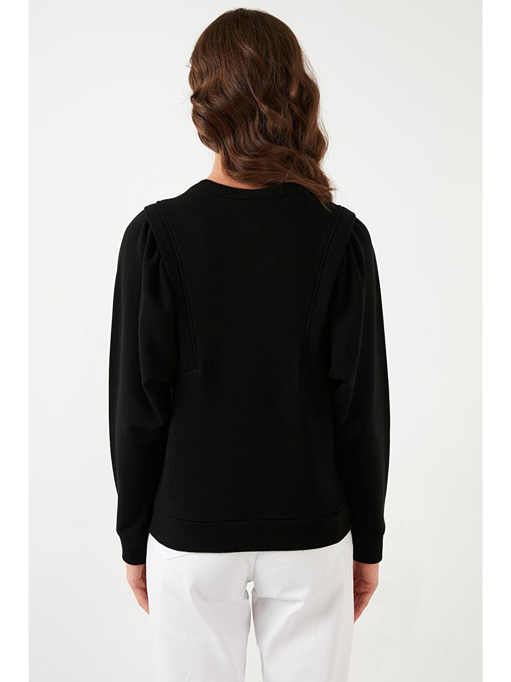 Siyah Bisiklet Yaka Pamuklu Basic Örme Sweat 601MS0183-4