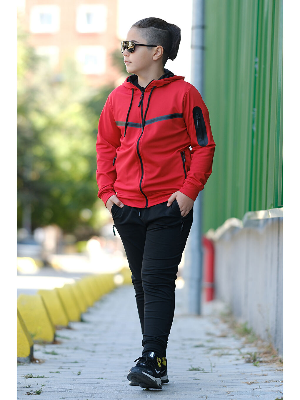 Kırmızı Unısex Dalgıç Kumaş Kapüşonlu Eşofman Takımı ESF 600-5