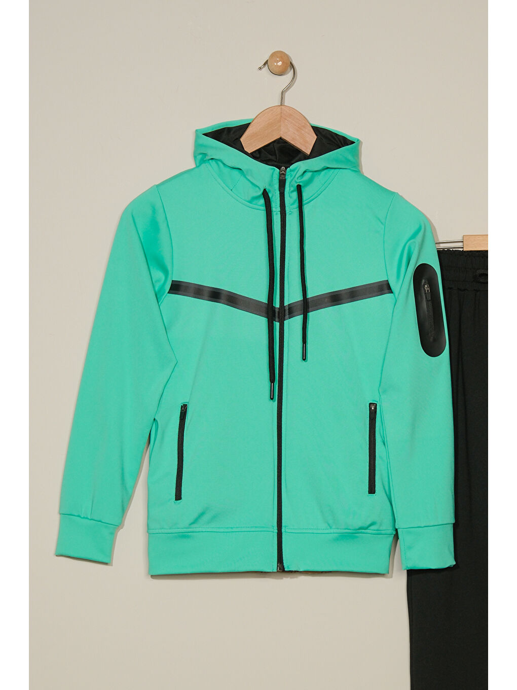 Yeşil Unısex Dalgıç Kumaş Kapüşonlu Eşofman Takımı ESF 600-7