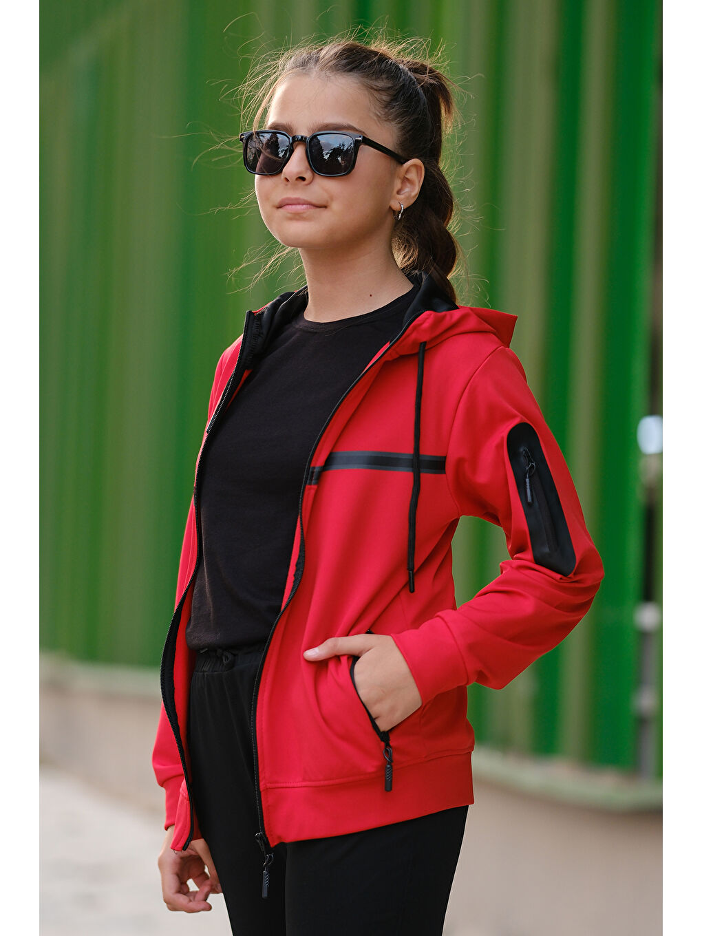 Kırmızı Unısex Dalgıç Kumaş Kapüşonlu Eşofman Takımı ESF 600-7