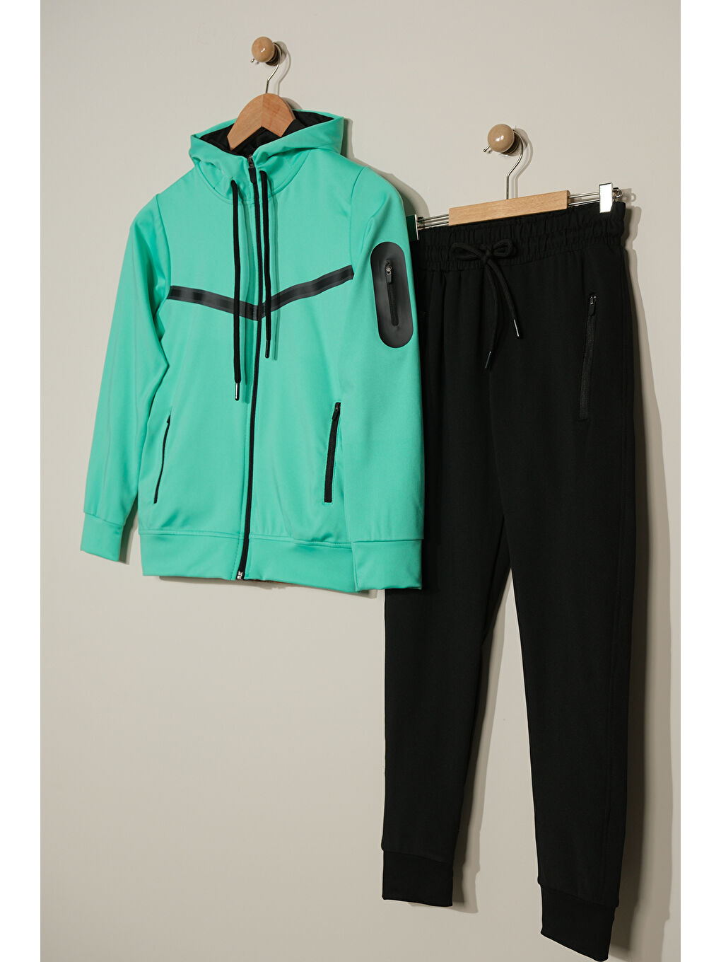 Yeşil Unısex Dalgıç Kumaş Kapüşonlu Eşofman Takımı ESF 600-9