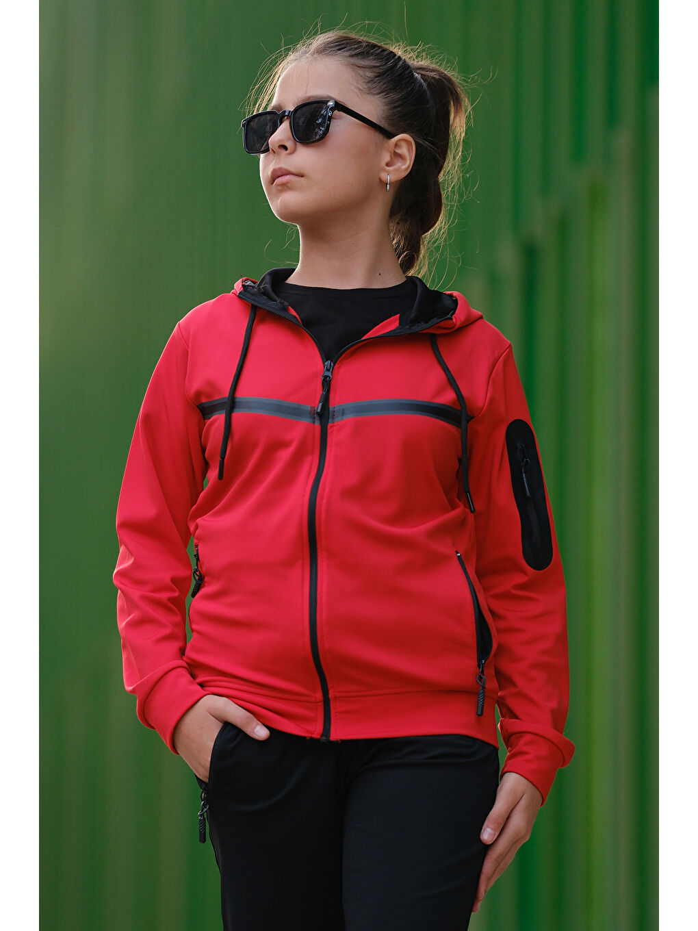 Kırmızı Unısex Dalgıç Kumaş Kapüşonlu Eşofman Takımı ESF 600-10