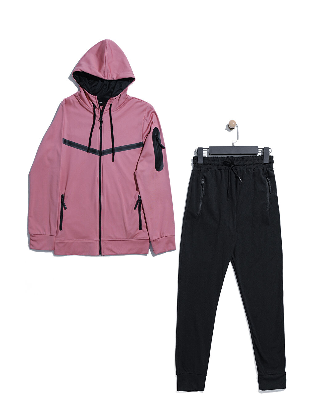 Pembe Unısex Dalgıç Kumaş Kapüşonlu Eşofman Takımı ESF 600-5