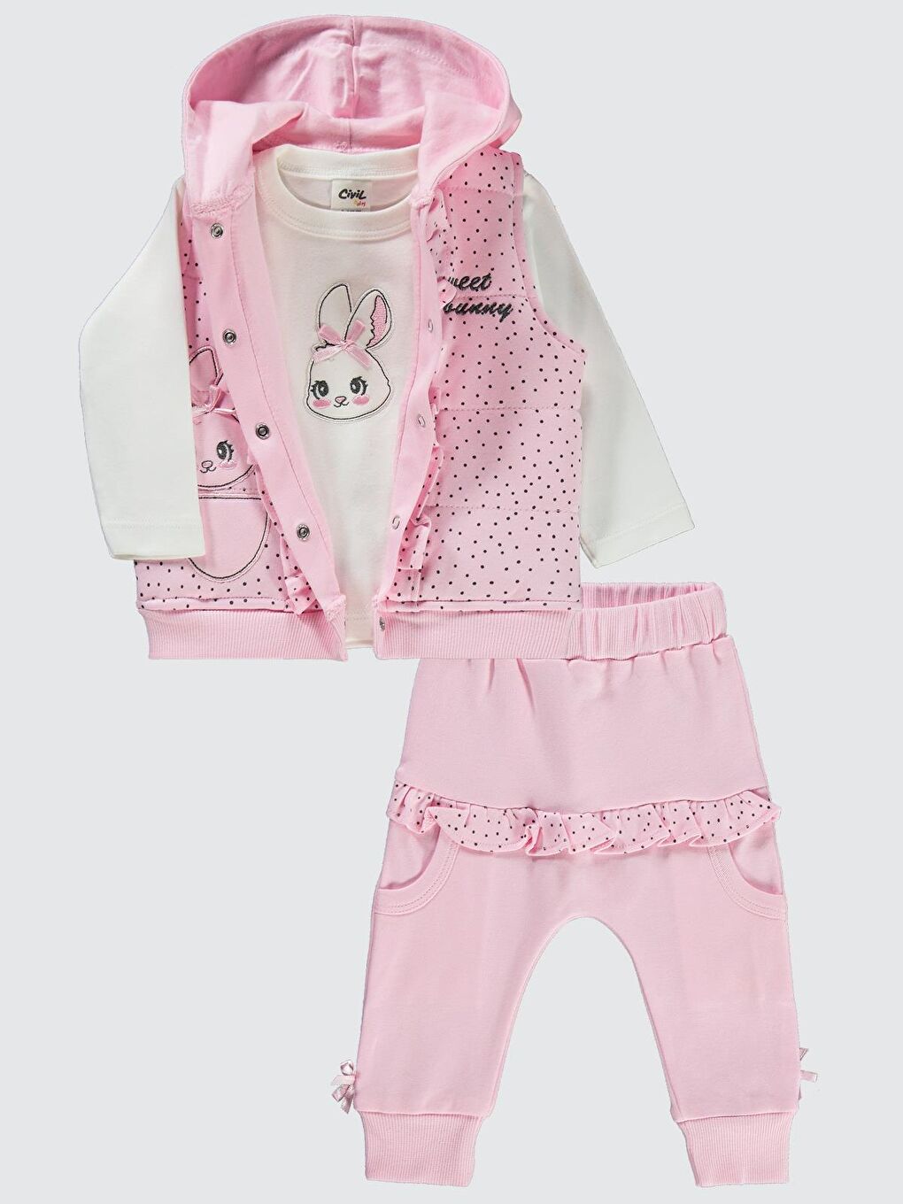 Baby Puan Tavşan Nakışlı 6-18 Ay Takım - Pembe 9-12 Ay-2