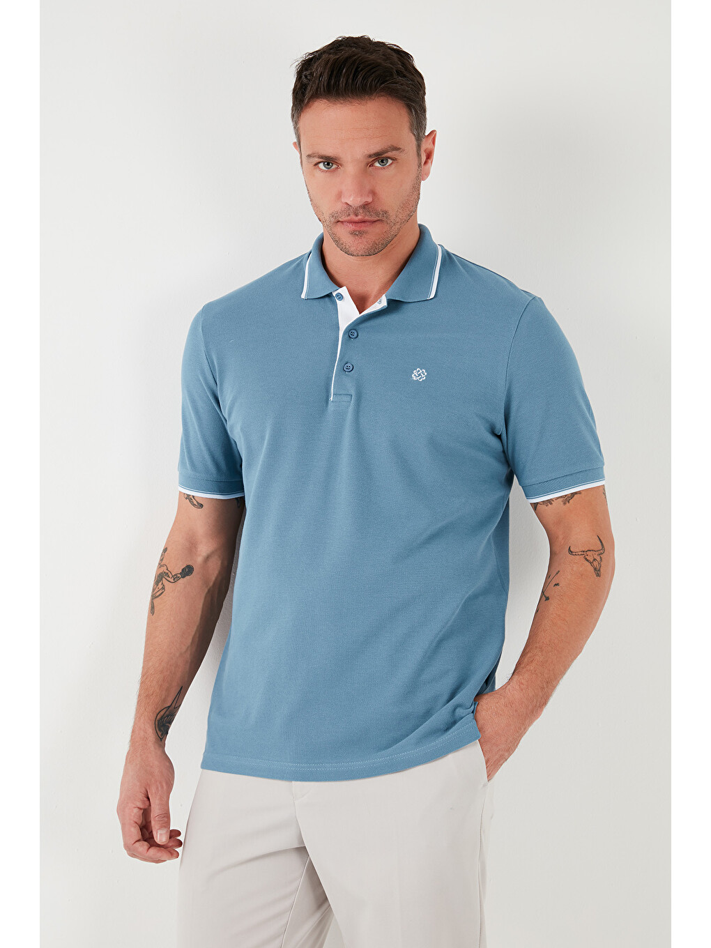 Mavi Pamuklu Regular Fit Şerit Detaylı Düğmeli Polo Yaka 4'lü Paket T Shirt 5902118s4-3