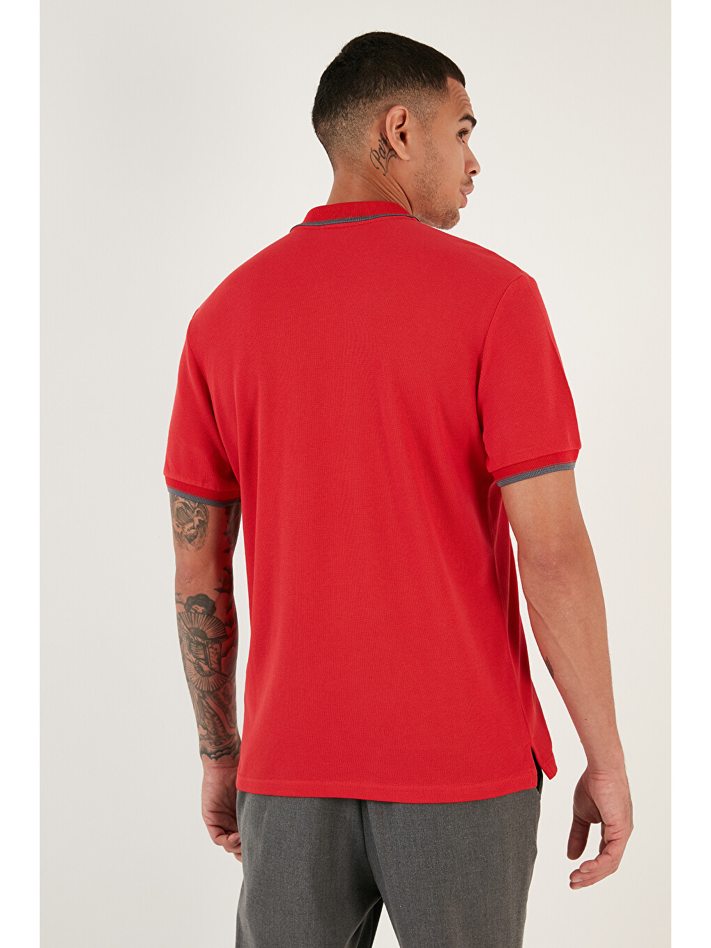 Gri Pamuklu Slim Fit Şerit Detaylı Düğmeli Polo Yaka 5'li Paket T Shirt 5902118s5-6