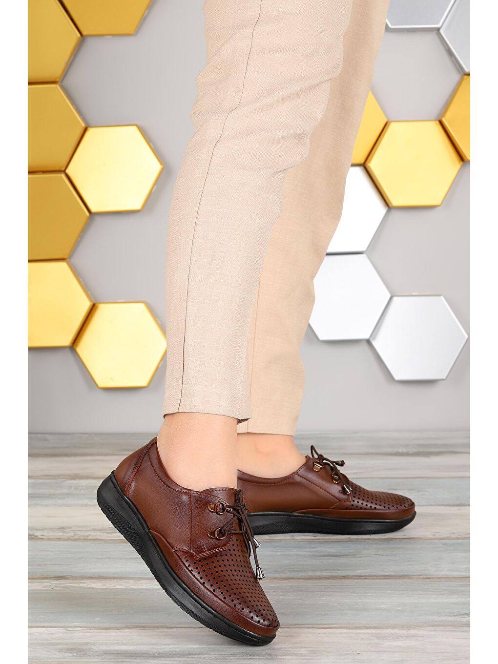 Kahverengi Rahat Konfor Özel Topuk Jeli Anne Günlük Ayakkabı Y404