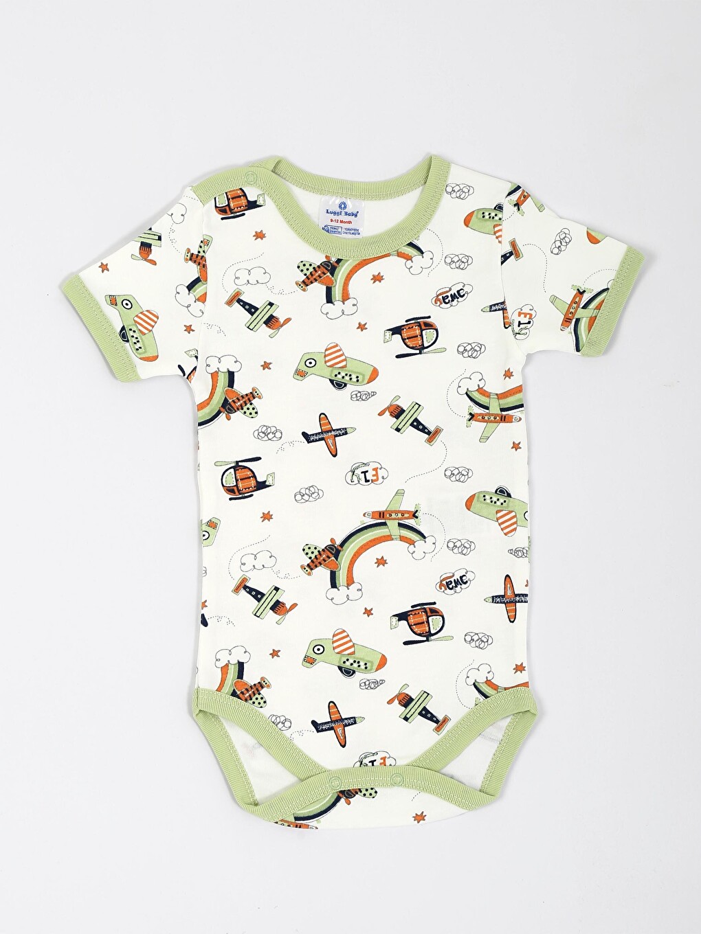 Ekru Bisiklet Yaka Baskılı Erkek Bebek Çıtçıtlı Body 2'li-2