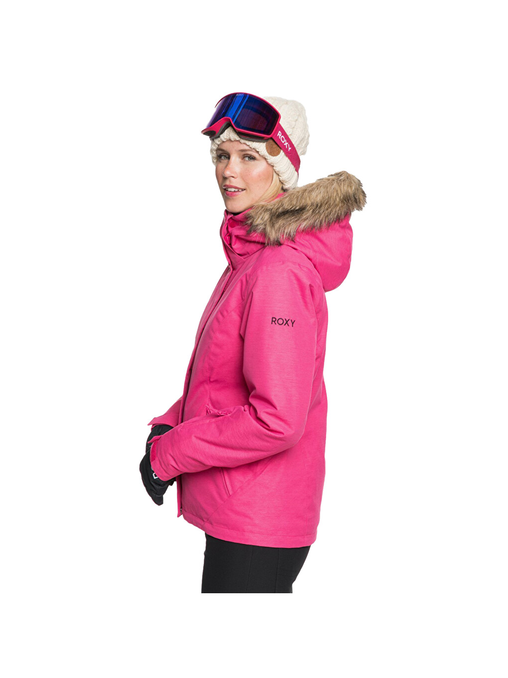 Siyah Jet Ski Solid Kadın Pembe Snowboard Ceketi-1