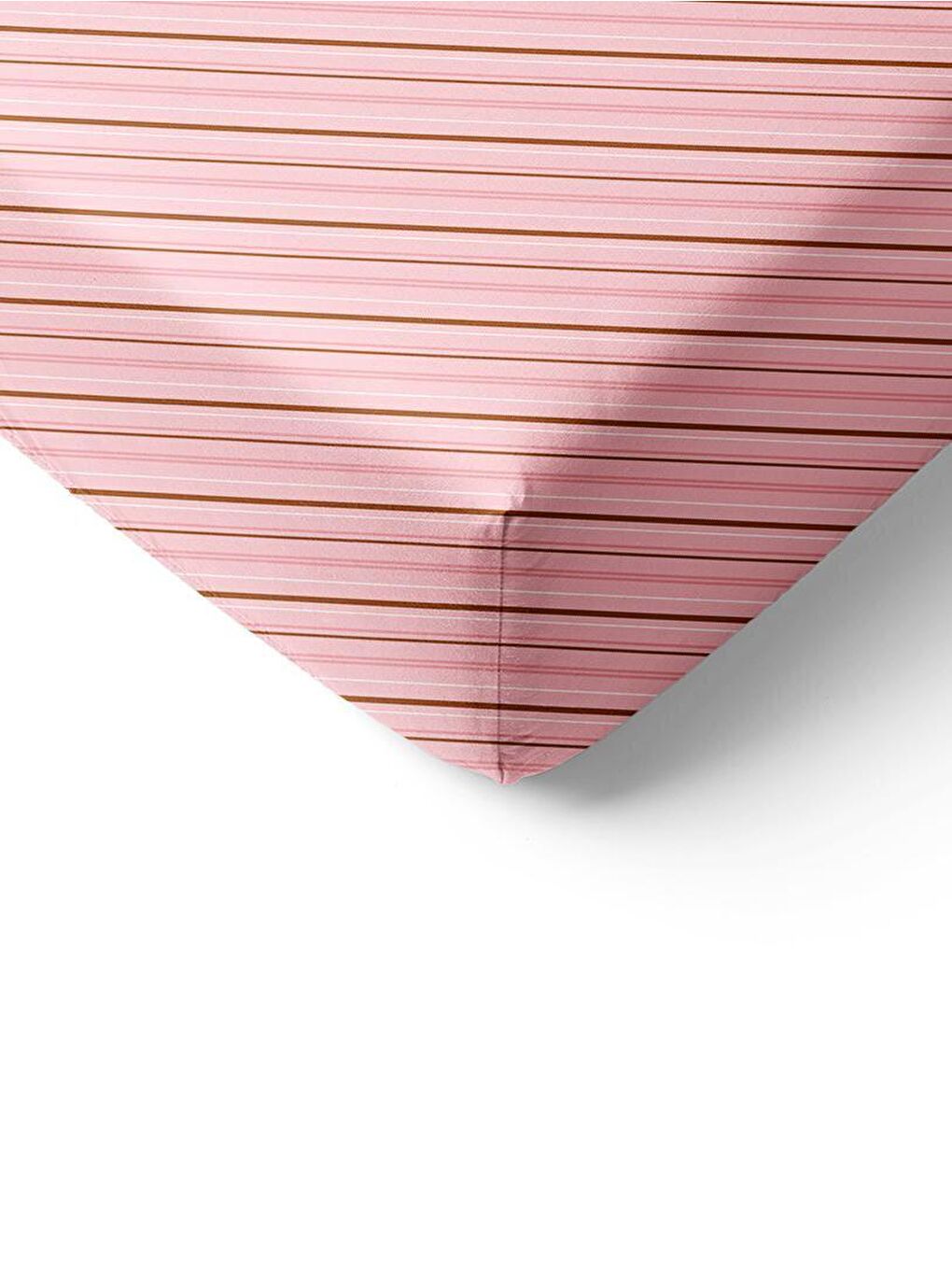 Karışık Çizgili Desen Baskılı Tek Kişilik Lastikli Çarşaf Seti Pembe-1