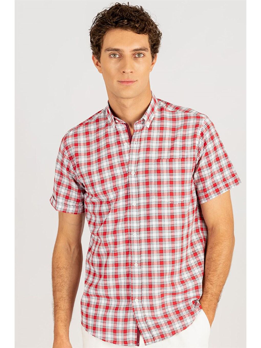 Siyah Klasik Fit Ekose Kısa Kol Erkek Gömlek