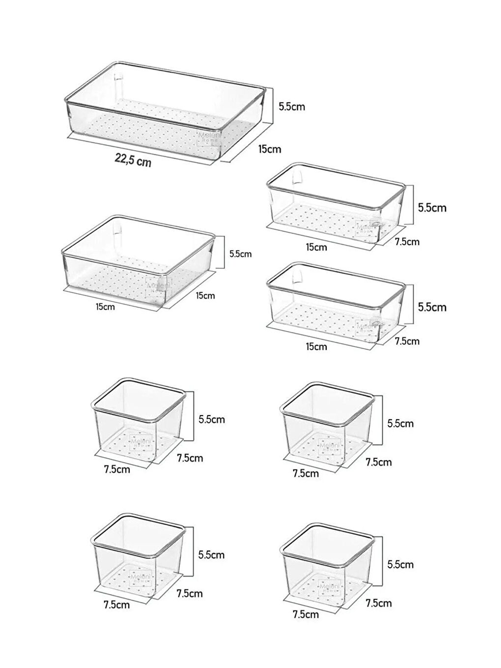 Meleni Home Şeffaf 8 Parça Banyo Kozmetik Takı Düzenleyici Makyaj Organizer - Punto Çekmece İçi Düzenleyici - 3