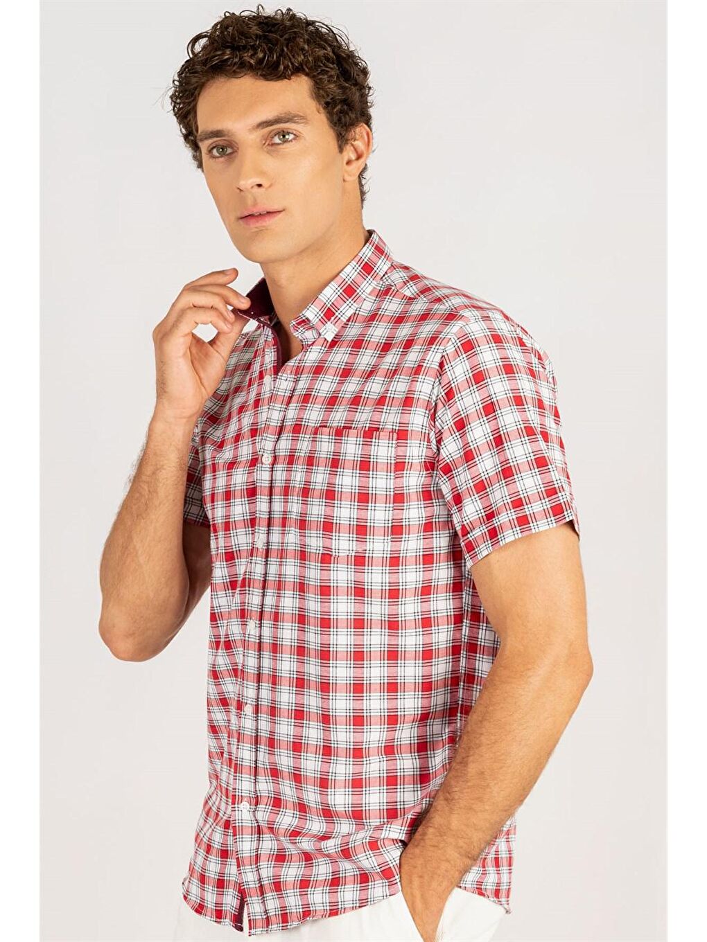 Siyah Klasik Fit Ekose Kısa Kol Erkek Gömlek-1