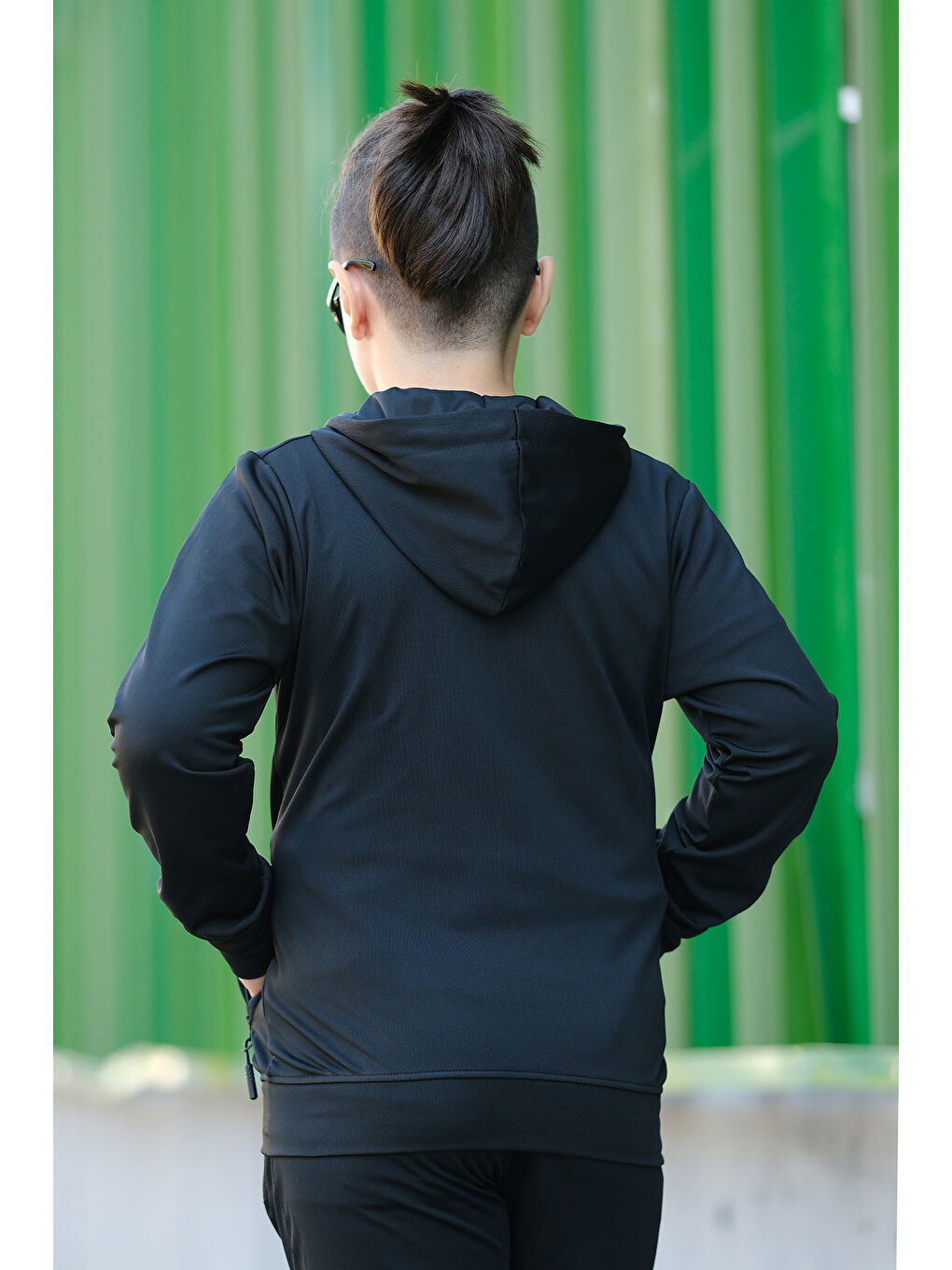 Siyah Unısex Dalgıç Kumaş Kapüşonlu Eşofman Takımı ESF 600-5