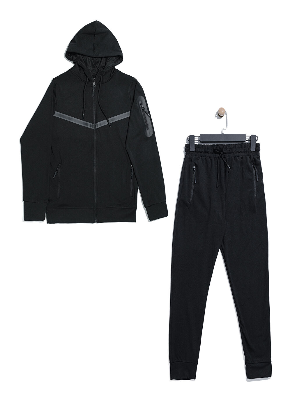 Siyah Unısex Dalgıç Kumaş Kapüşonlu Eşofman Takımı ESF 600-6