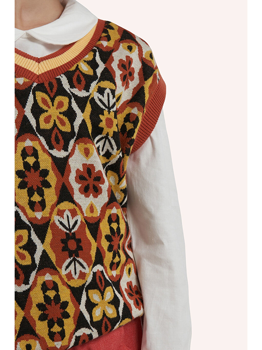 Kahverengi Kız Çocuk Desenli Kiremit Süveter-2