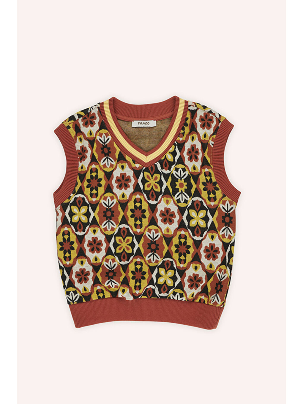 Kahverengi Kız Çocuk Desenli Kiremit Süveter-4