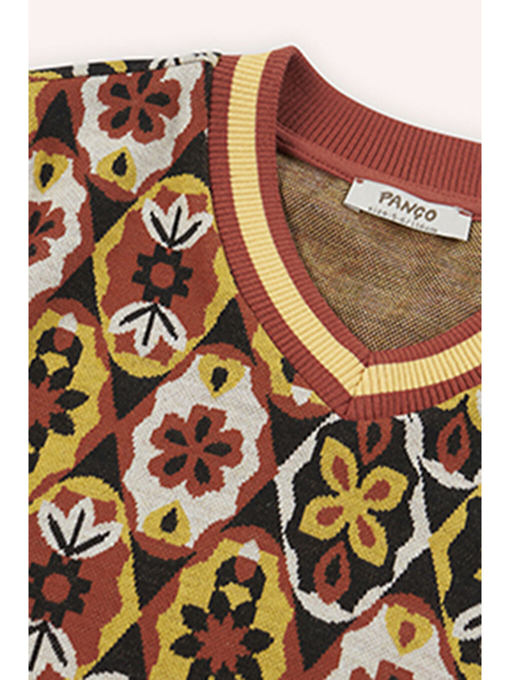 Kahverengi Kız Çocuk Desenli Kiremit Süveter-5