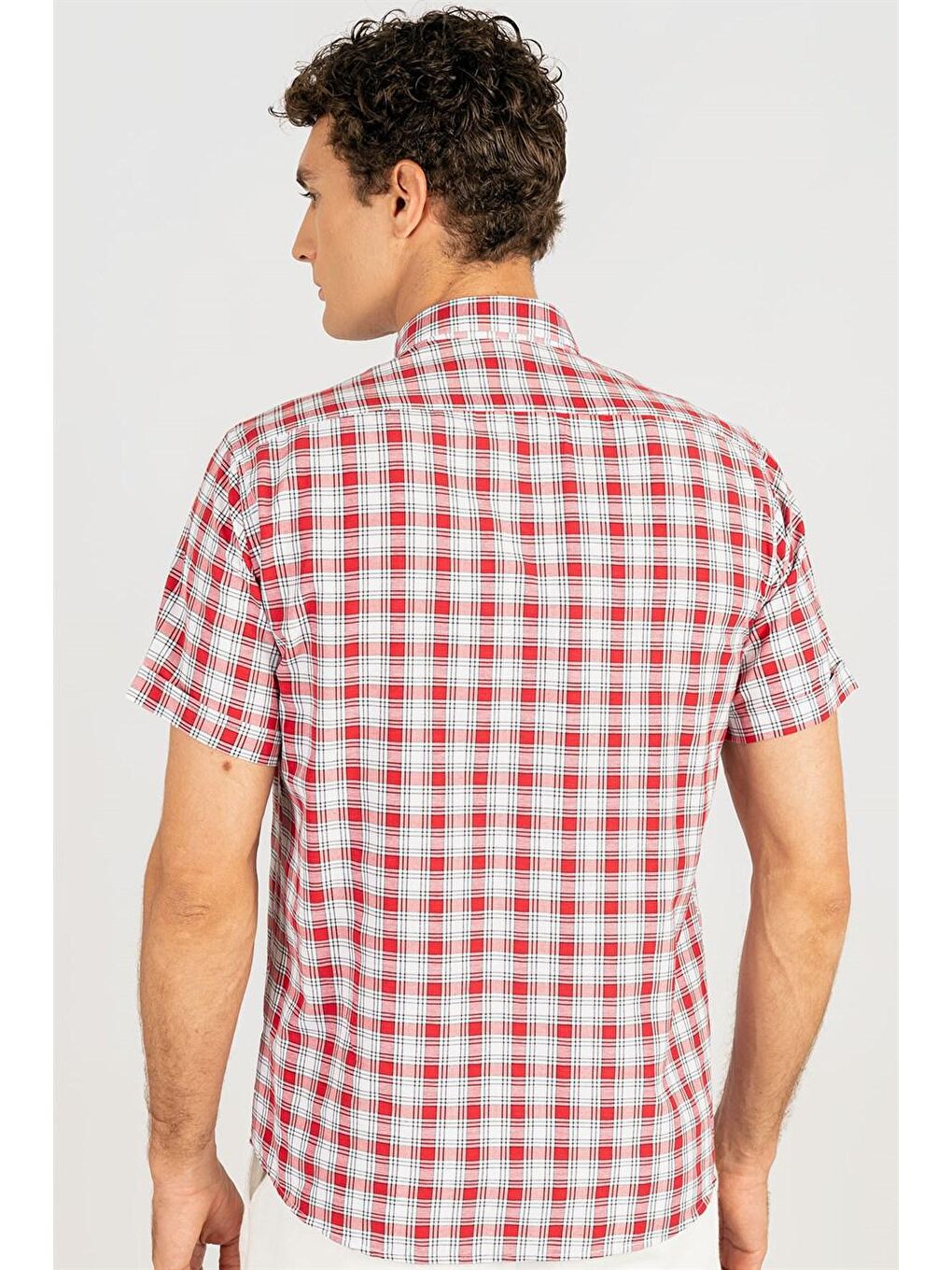 Siyah Klasik Fit Ekose Kısa Kol Erkek Gömlek-4