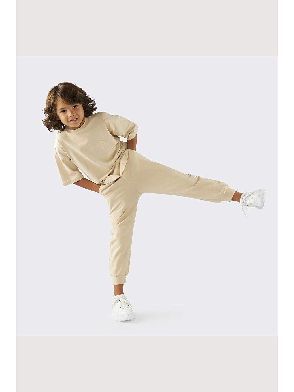 Unisex Çocuk Kısa Kollu Bej Tişört-3