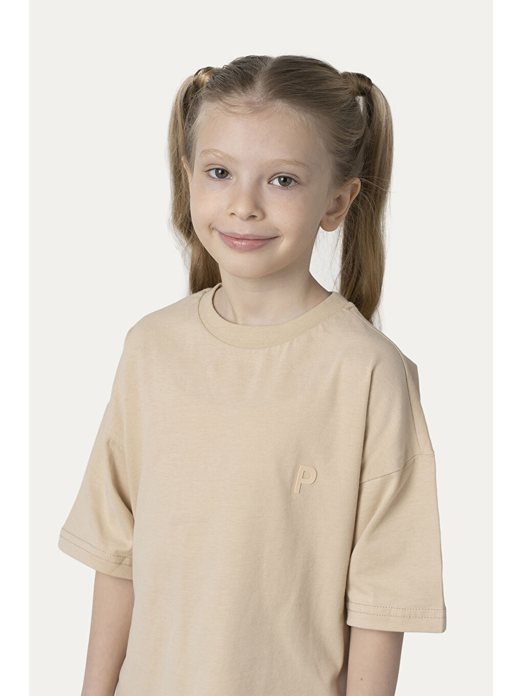 Unisex Çocuk Kısa Kollu Bej Tişört-5