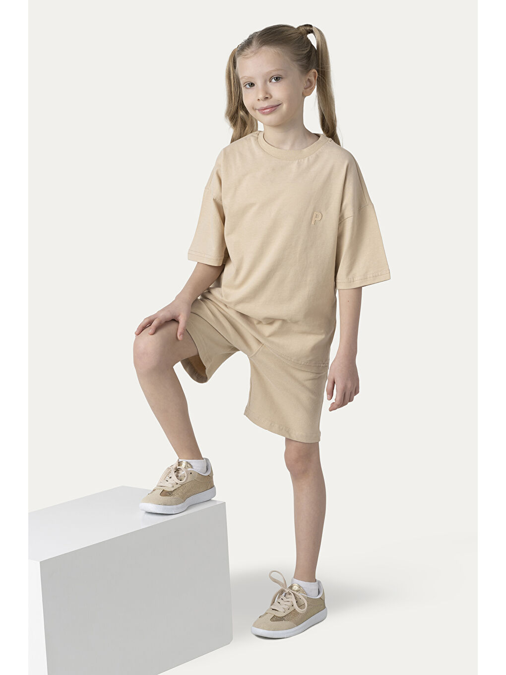 Unisex Çocuk Kısa Kollu Bej Tişört-7