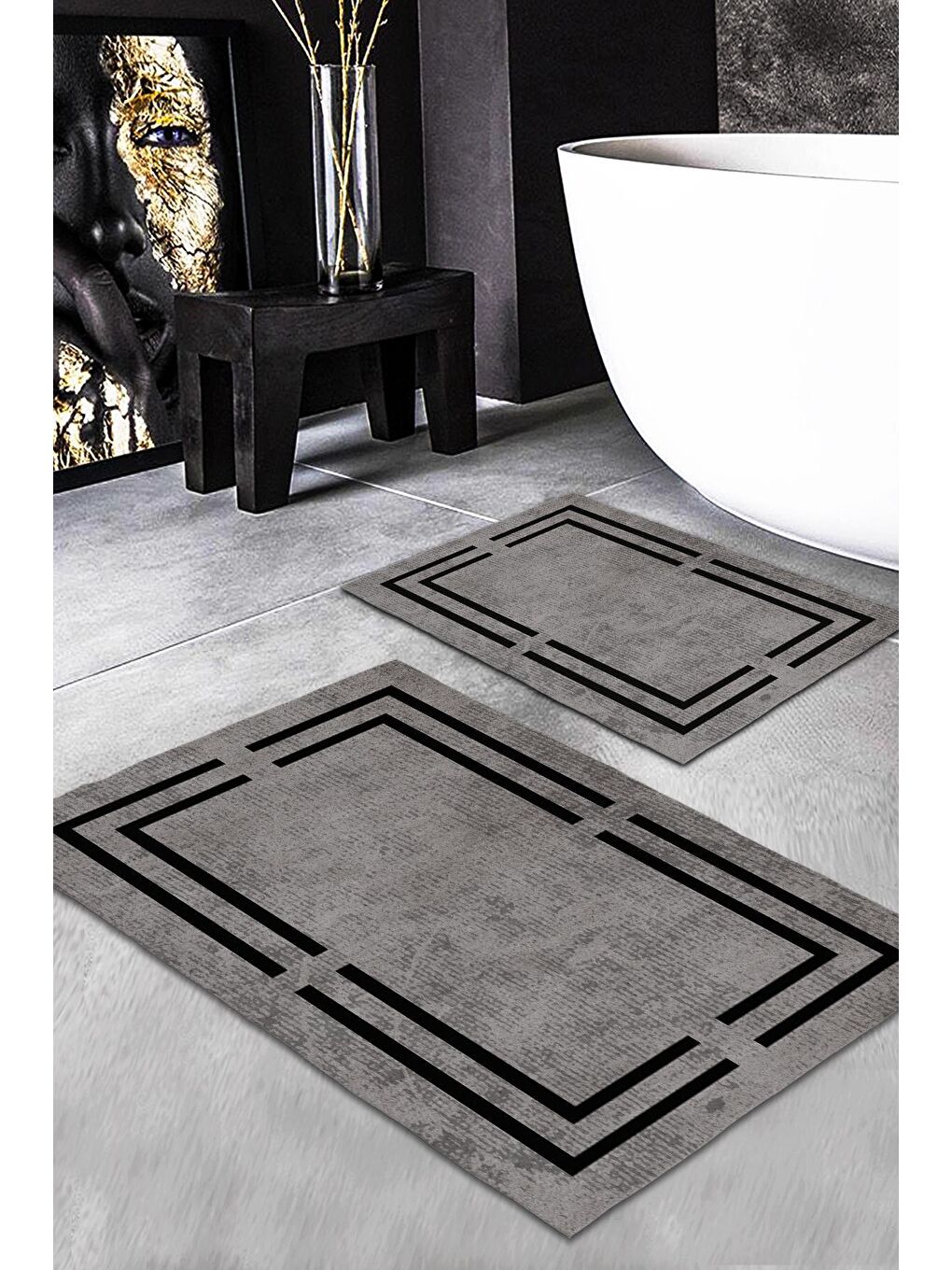 EVMİLA Karışık Modern Desenli 2'li Halı Takımı (60x100/50x60) Banyo Paspası Seti