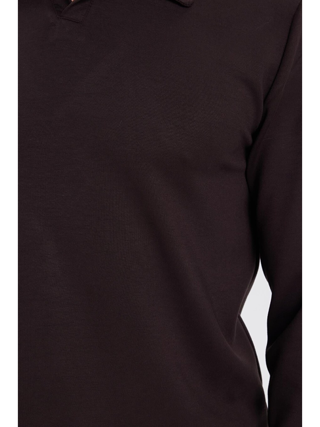 Erkek Relax Fit Rahat Kesim Polo V Yaka Kahverengi Sweatshirt-6