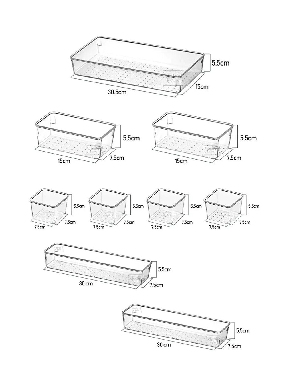 Meleni Home Şeffaf 9 Parça Banyo Kozmetik Takı Düzenleyici Makyaj Organizer - Punto Çekmece İçi Düzenleyici - 3